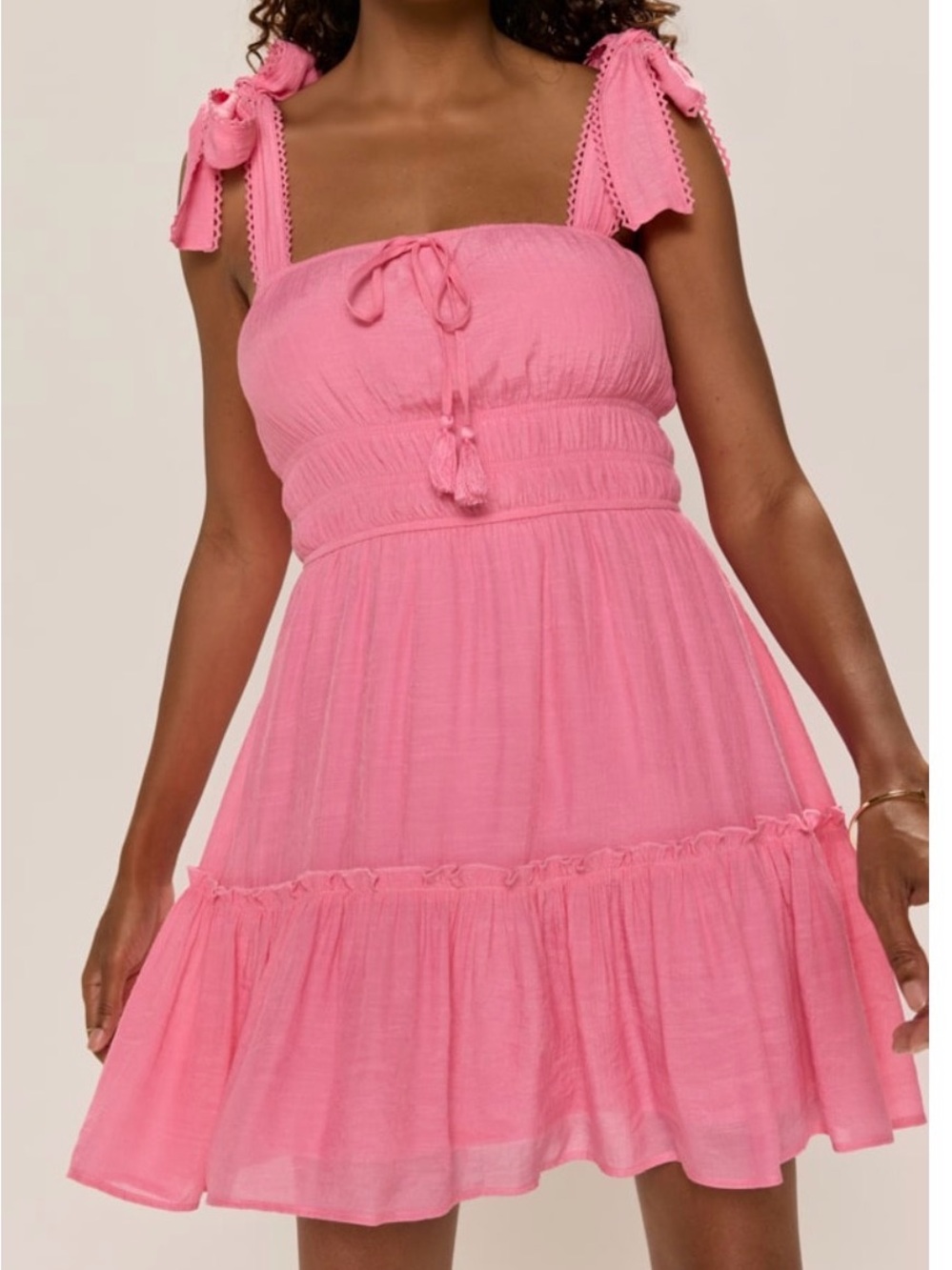 Francesca's Pink Ruffly Strap Dress - Medium